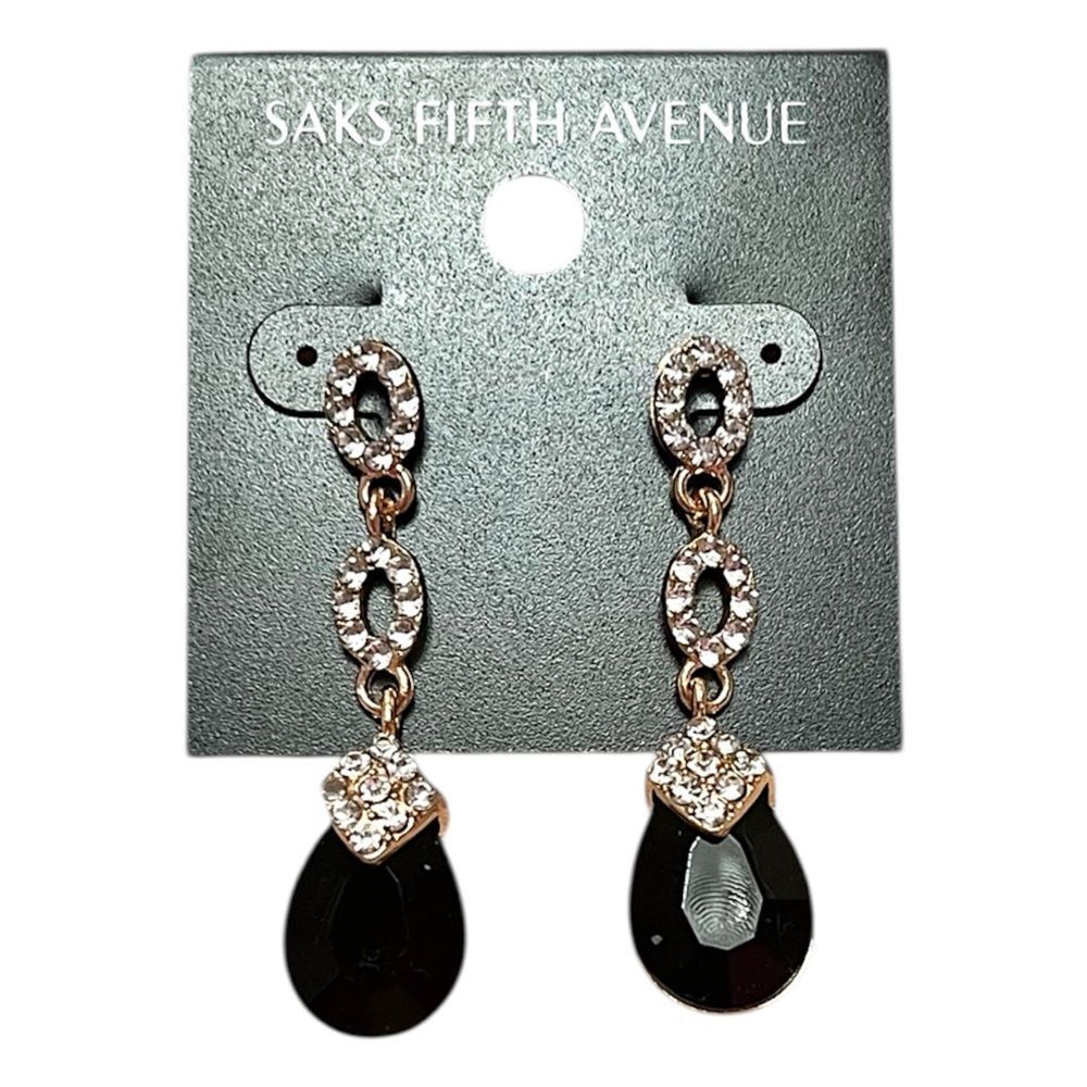 Saks Fifth Avenue Gold-Tone and Black Teardrop Crystal Drop Earrings